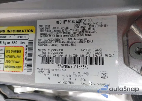 2016 Ford Fusion S from USA, damaged, VIN 1FA6P0G77G5135679